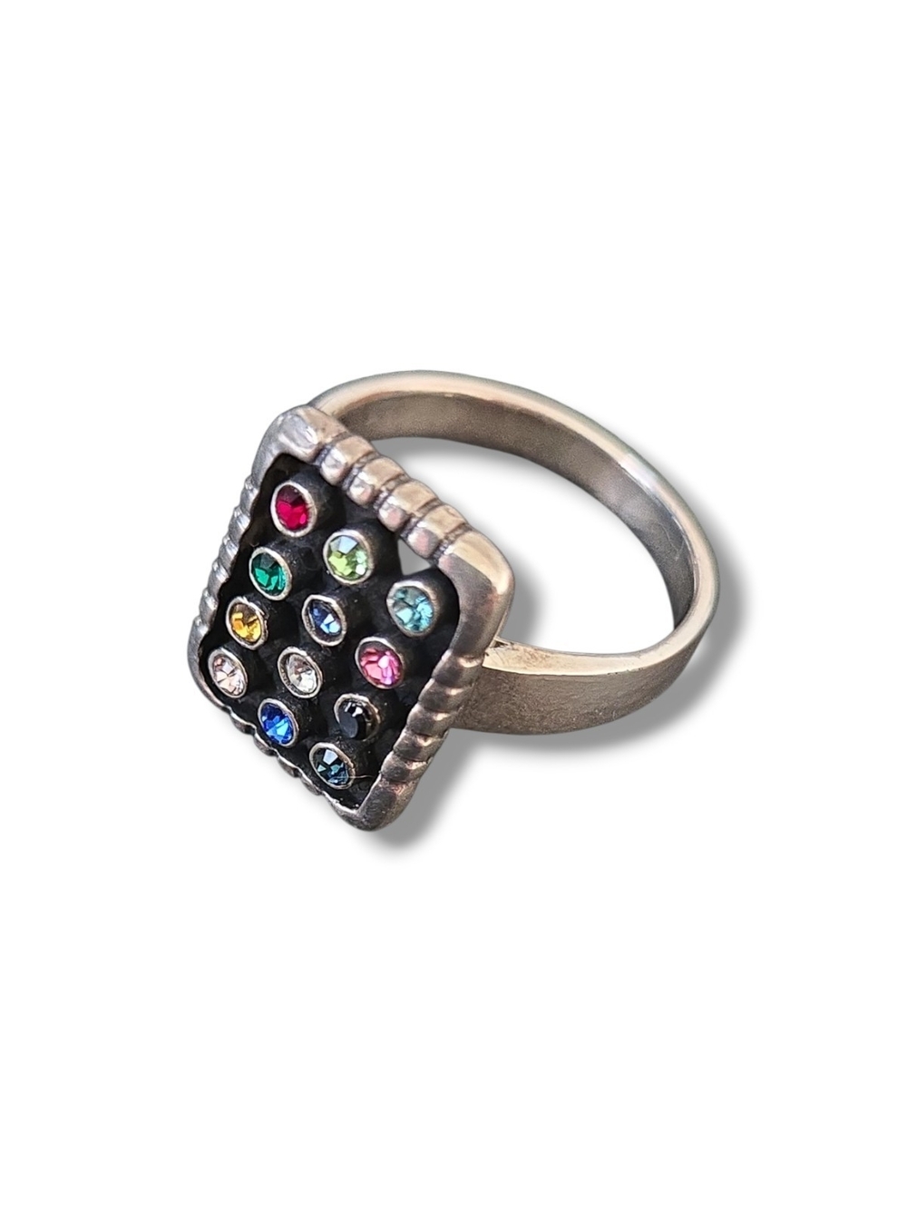 Hoshen Ring Sz 8 Sterling Silver Crystal Square Statement Ring